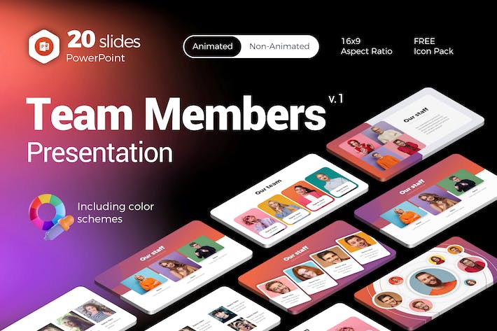 组织架构全景、彩色渐变企业团队成员介绍展示PPT模板 - 乐喵办公