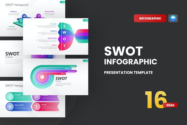 创意彩色SWOT模型战略分析图形与竞争态势评估Keynote模板 - 乐喵办公