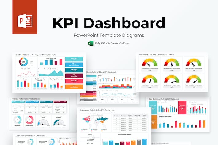 数字化 KPI 数据仪表板、多维图表统计与可视化分析PPT模板 - 乐喵办公