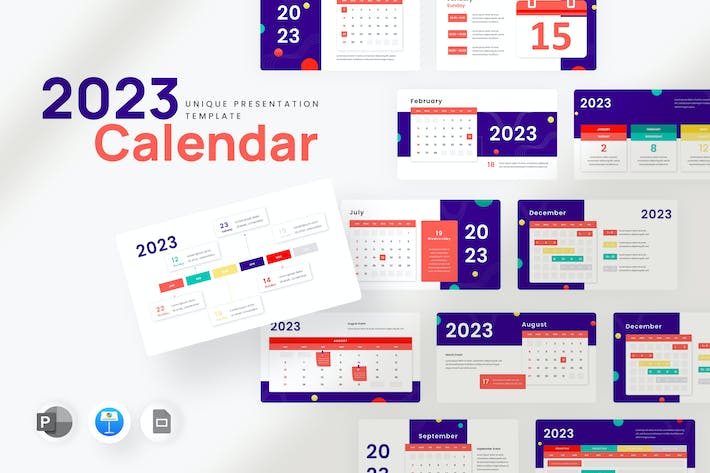 2023年度日历排期信息图表汇报展示Keynote模板 - 乐喵办公