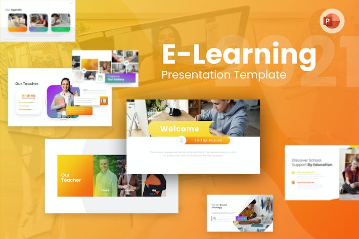 数字化在线教育学习平台、E-learning远程教学系统与课程大纲Powerpoint Template - 乐喵办公