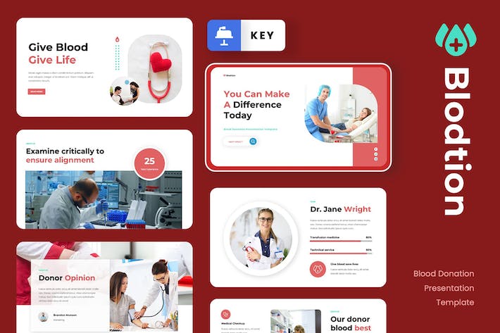 医疗公益爱心献血倡议与血液健康知识科普Keynote模板 - 乐喵办公