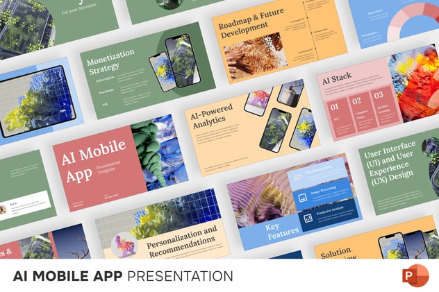 移动端AI人工智能应用APP功能评测与用户画像展示Keynote模板 - 乐喵办公
