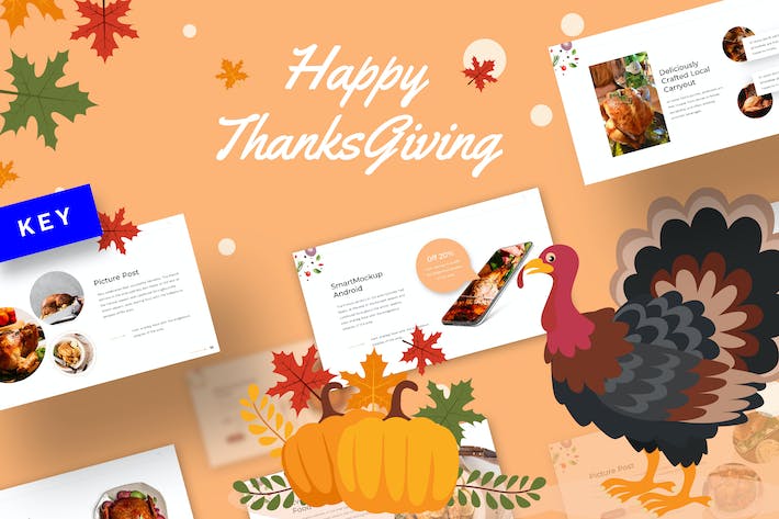 趣味温馨快乐感恩节(Thanksgiving)节日活动策划宣传Keynote模板 - 乐喵办公