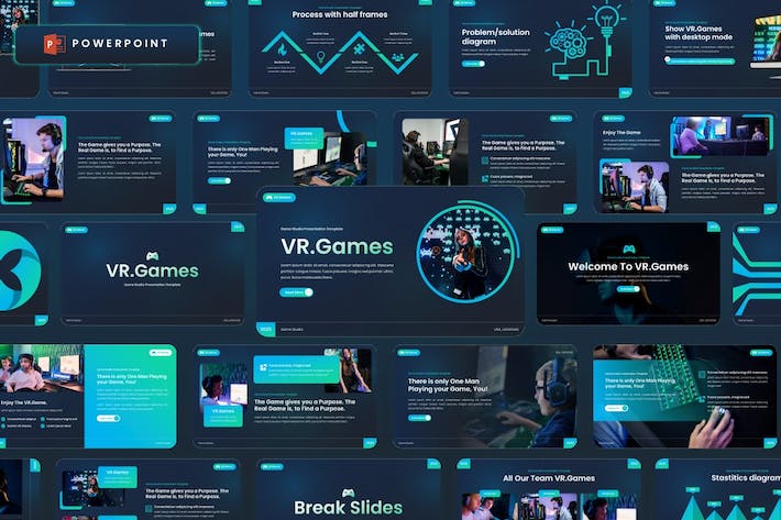 VR游戏虚拟现实技术场景应用展示PPT模板 - 乐喵办公