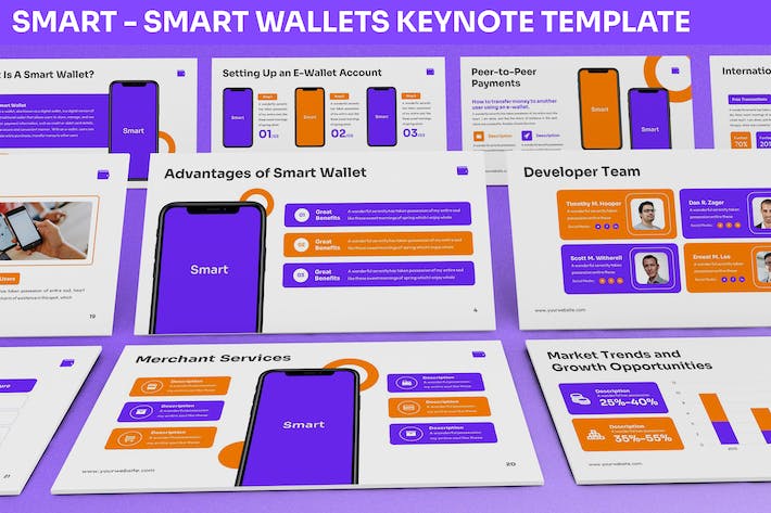 现代化智能电子钱包App界面展示与移动支付行业趋势分析Keynote模板 - 乐喵办公