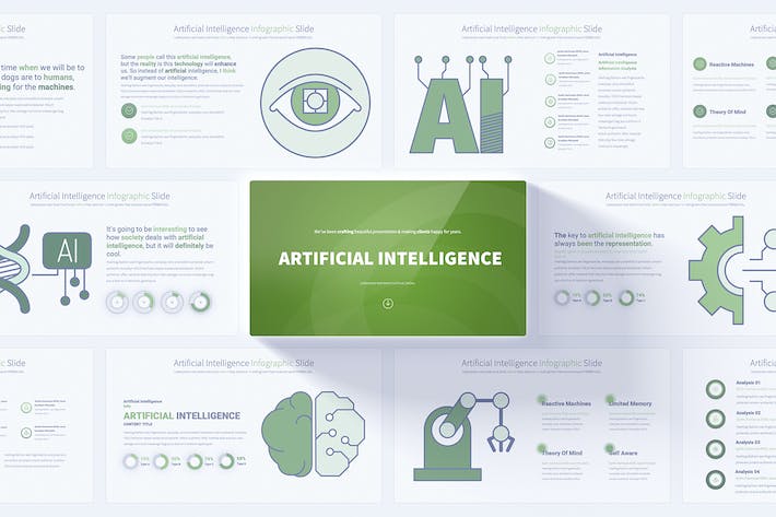 模拟人脑结构人工智能大模型算法与算力分析AI PPT模板 - 乐喵办公