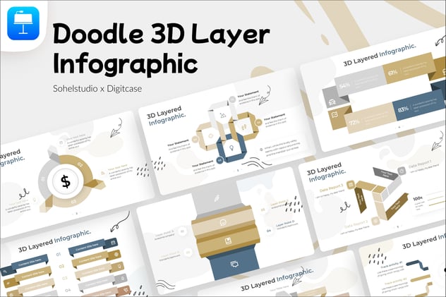 空间3D层级架构信息图形涂鸦风格业务分析Keynote模板 - 乐喵办公