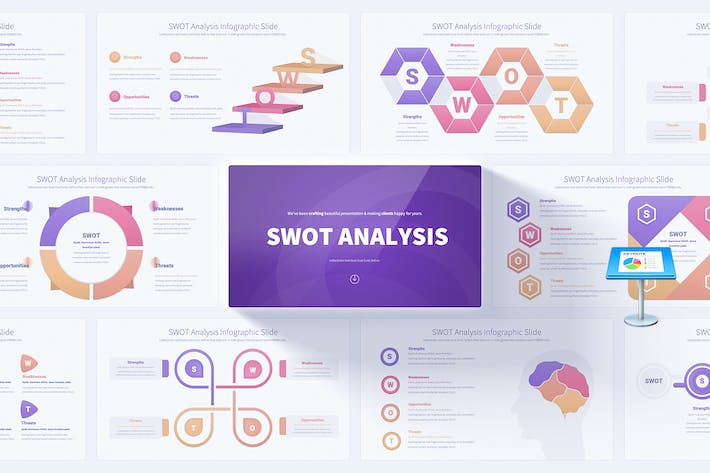 彩色SWOT企业战略分析逻辑信息图形Keynote模板 - 乐喵办公