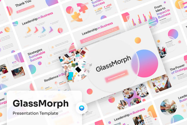 视觉革新演示、玻璃态(Glassmorphism)设计风格通用商务Keynote模板 - 乐喵办公